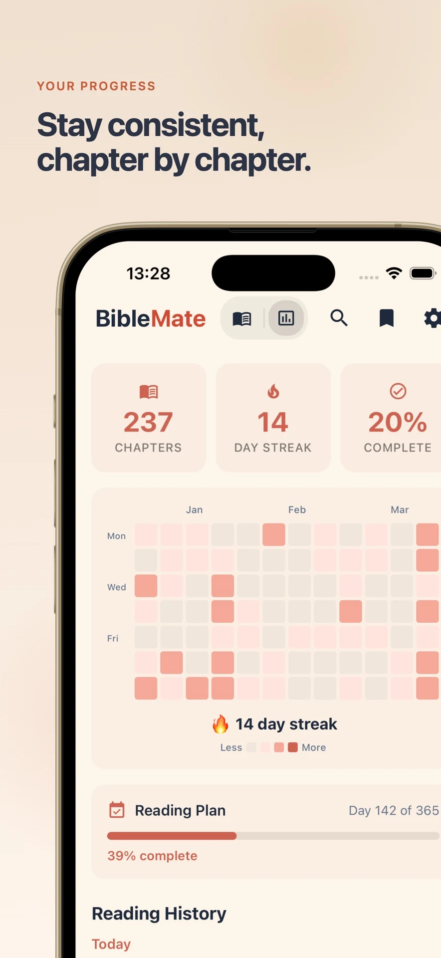 BibleMate iPhone screen showing Bible reading progress